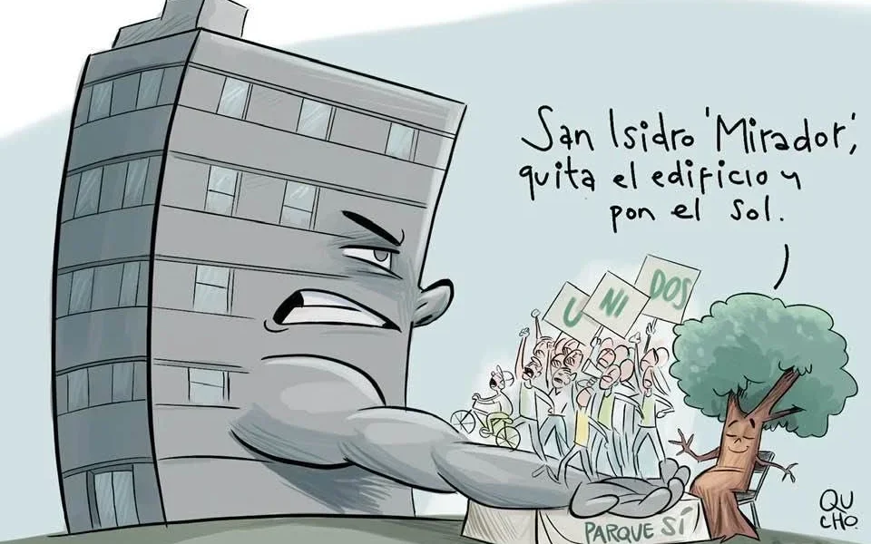Cartón de Qucho Monero dedicado a Mirador de San Isidro