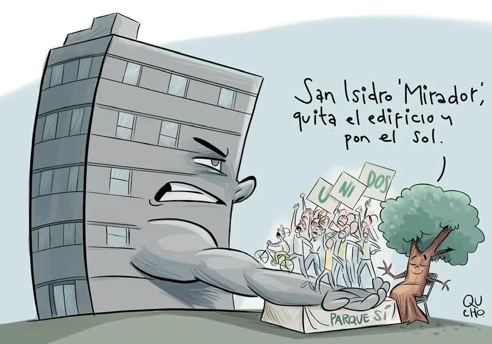 Cartón de Qucho Monero dedicado a Mirador de San Isidro