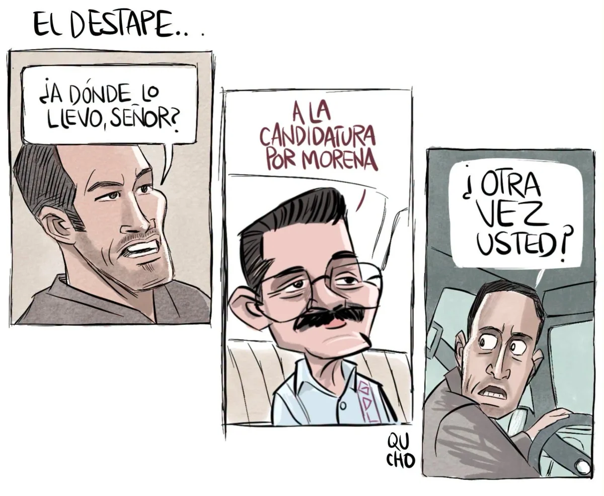 Cartón de Qucho sobre Carlos Lomelí y su intención de buscar otra vez la candidatura de Morena en Guadalajara.