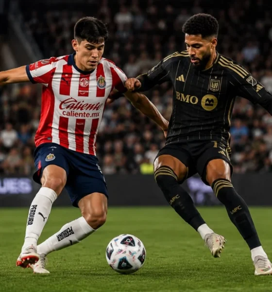 Roberto Alvarado disputa el balón durante el partido entre Chivas y LAFC en la Leagues Cup 2026.