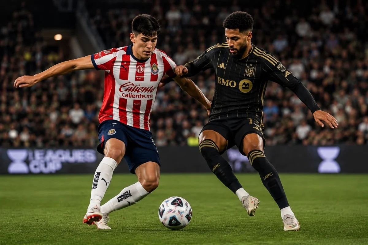 Roberto Alvarado disputa el balón durante el partido entre Chivas y LAFC en la Leagues Cup 2026.