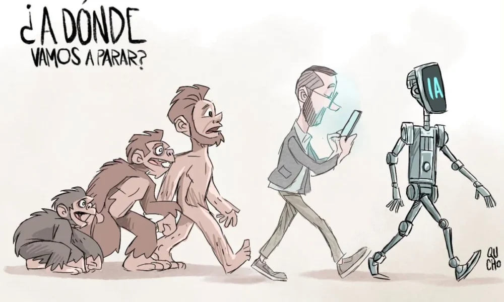 Cartón de Qucho sobre la evolución de la Humanidad