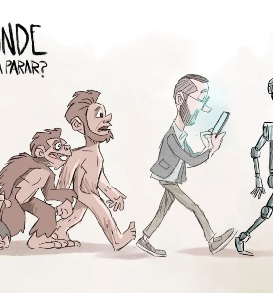 Cartón de Qucho sobre la evolución de la Humanidad