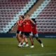 Rebeca Bernal celebra uno de sus goles con Manchester United ante Sheffield United.