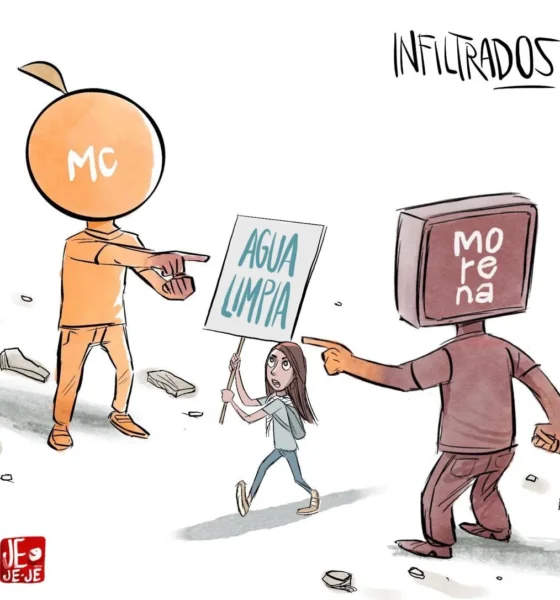 Cartón de Qucho Monero sobre los infiltrados en la marcha por la calidad del agua