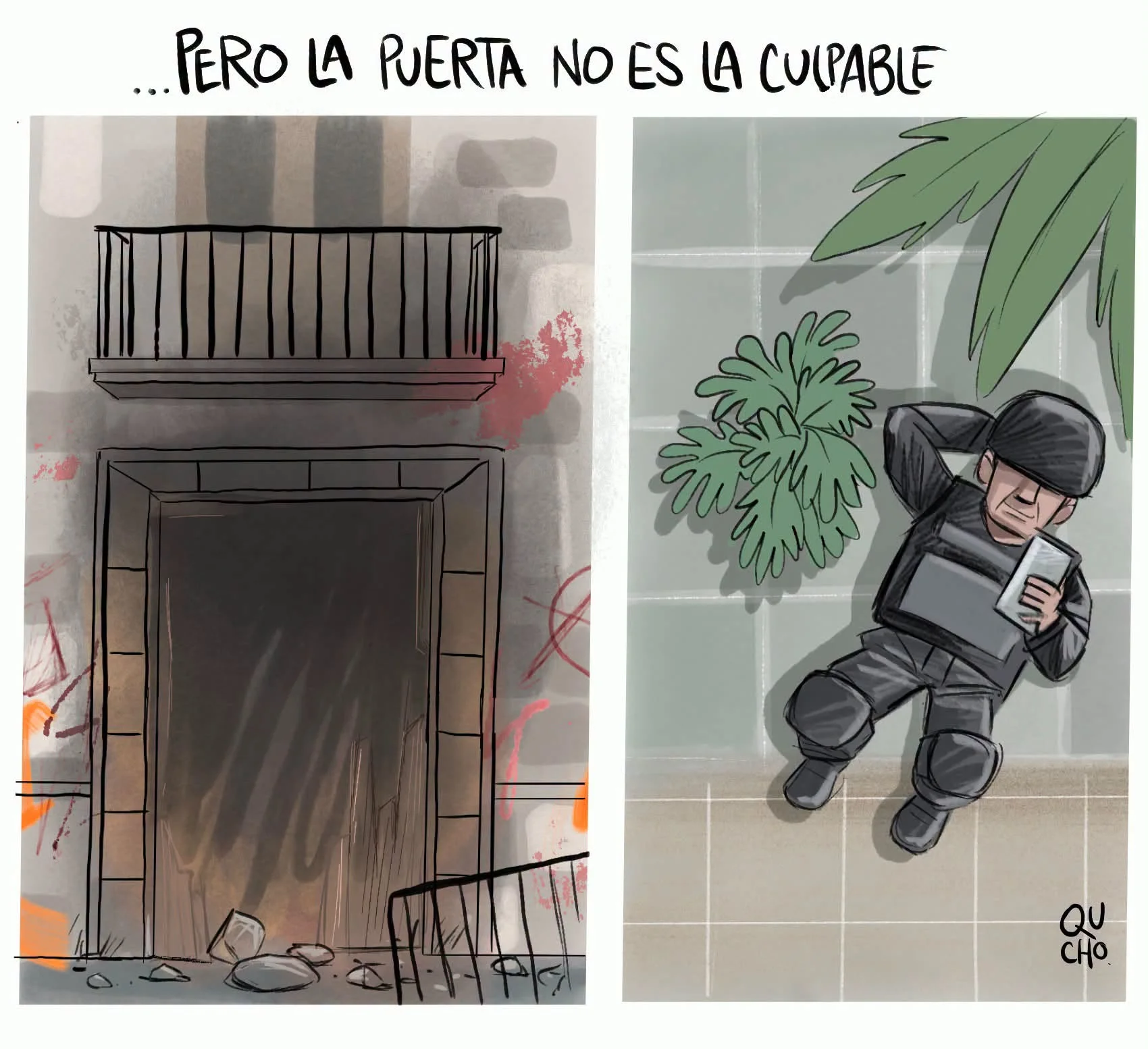 Cartón de Qucho Monero sobre los disturbios en Palacio de Gobierno