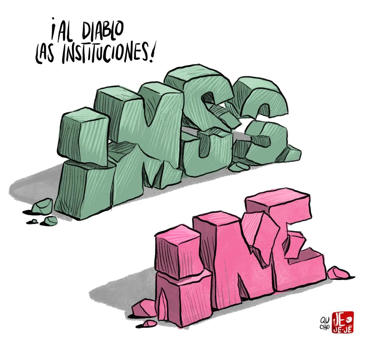 Cartón de Qucho sobre el IMSS y el INE