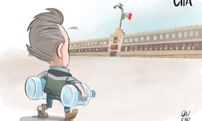 Cartón de Qucho sobre la visita de Pablo Lemus a Palacio Nacional