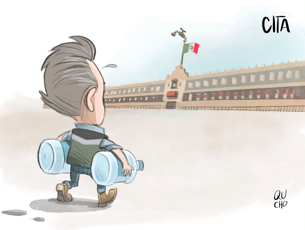 Cartón de Qucho sobre la visita de Pablo Lemus a Palacio Nacional