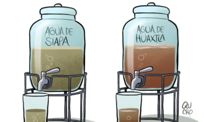 Cartón de Qucho sobre el agua sucia que llega a la ZMG